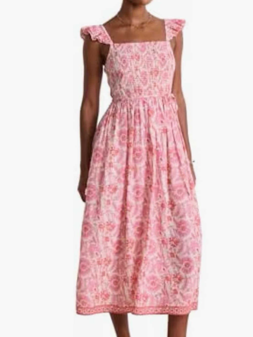 Vineyard Vines Pink Floral Square-Neck Midi Dress with Flutter Straps